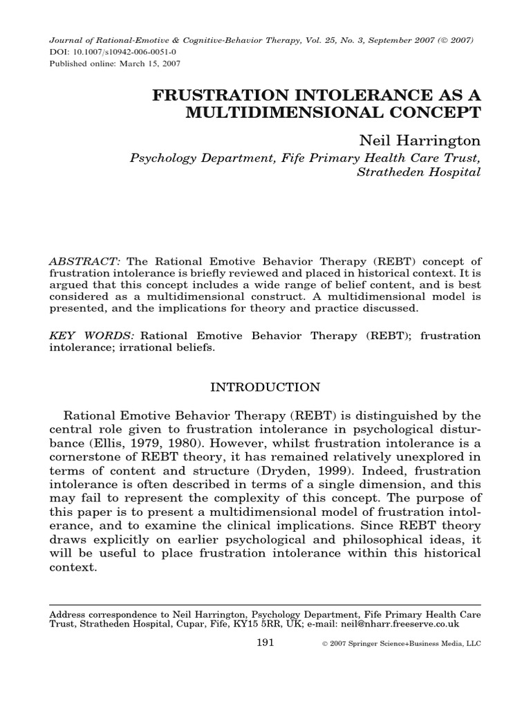 Multidimensional Frustration Intolerance in REBT | PDF | Rational ...