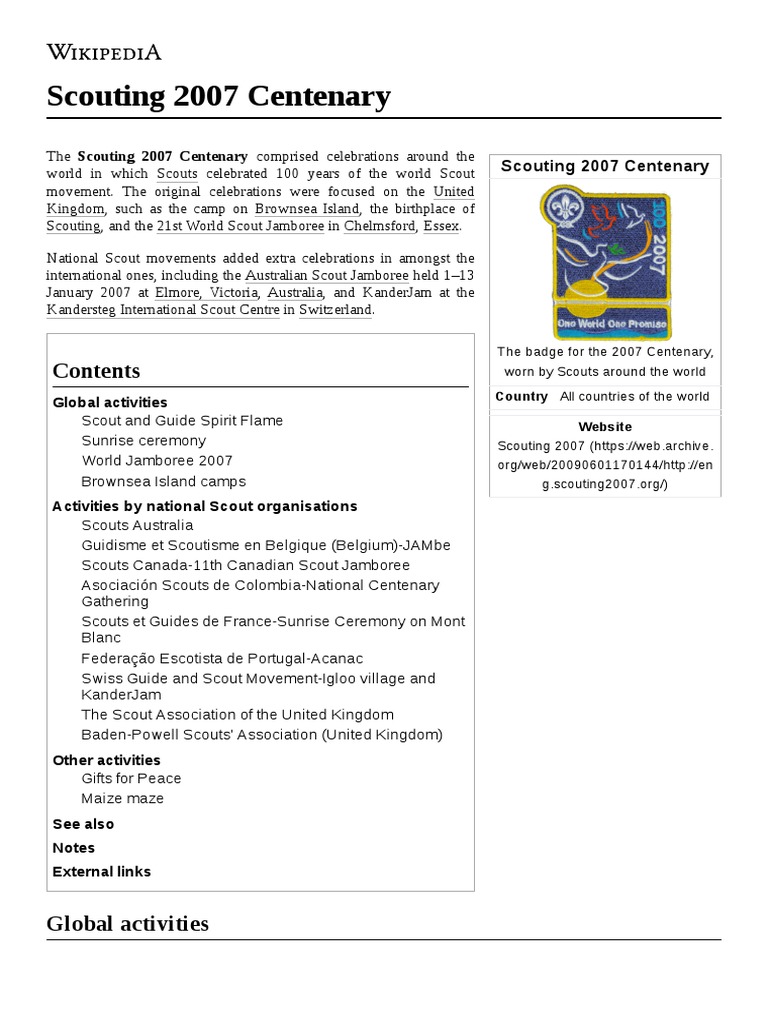 Scouting 2007 Centenary | PDF | Girl Guiding And Girl Scouting | Youth ...