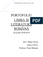 Portofoliu Limba Și Literatura Română: An Școlar 2018-2019