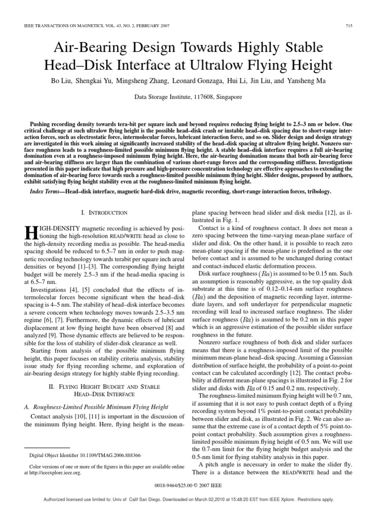 Air-Bearing Design Towards Highly Stable Head-Disk Interface at ...