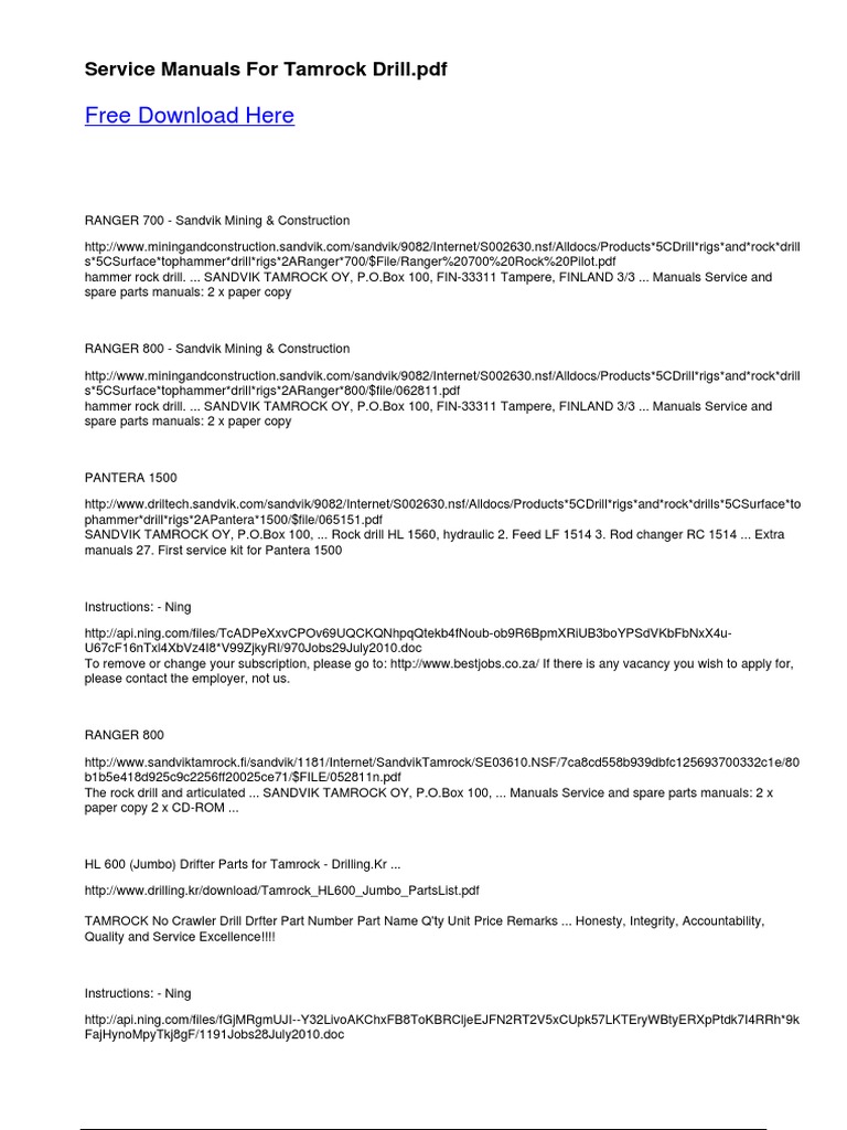 Free Download Here: Service Manuals For Tamrock Drill PDF | PDF ...