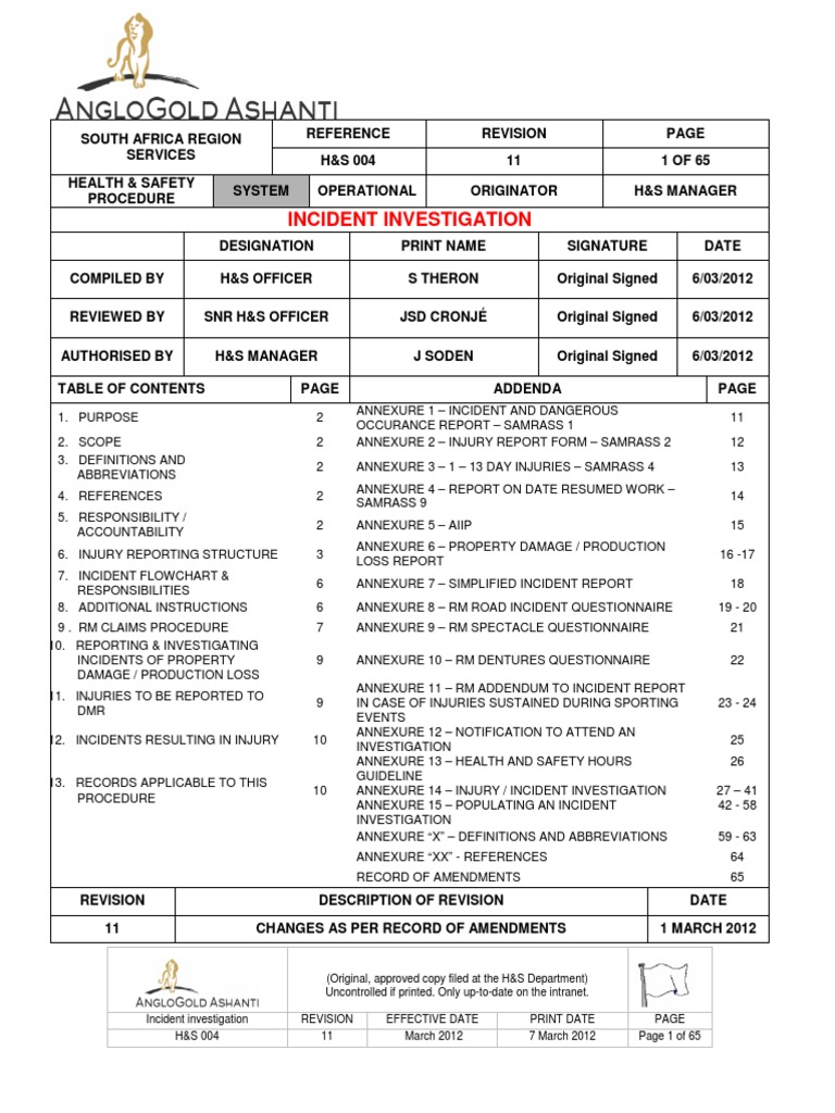 Health & Safety Incident Investigation Guide | PDF | Occupational ...