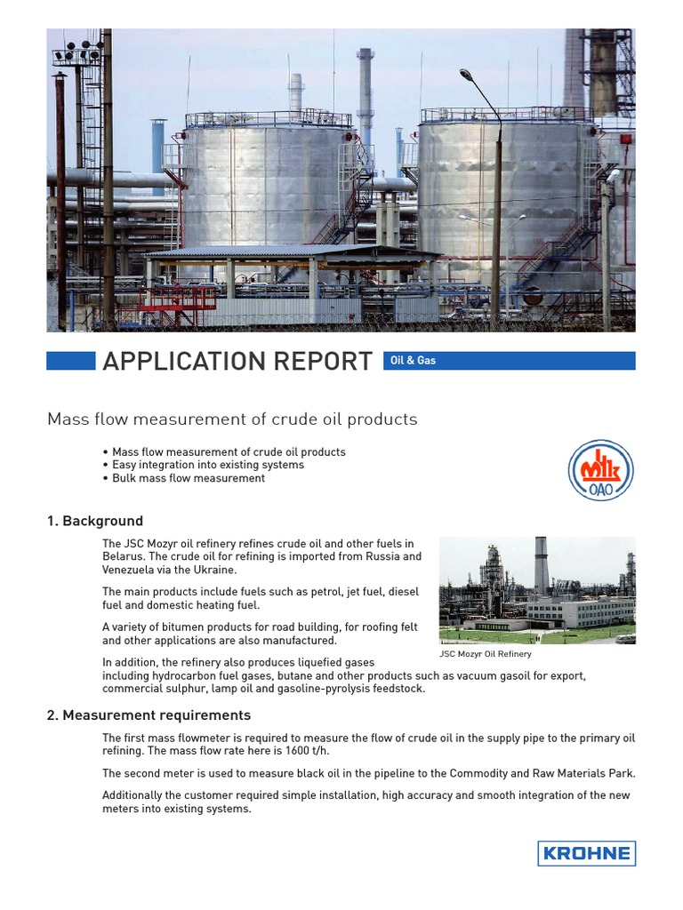 Application Report: Mass Flow Measurement of Crude Oil Products | PDF ...