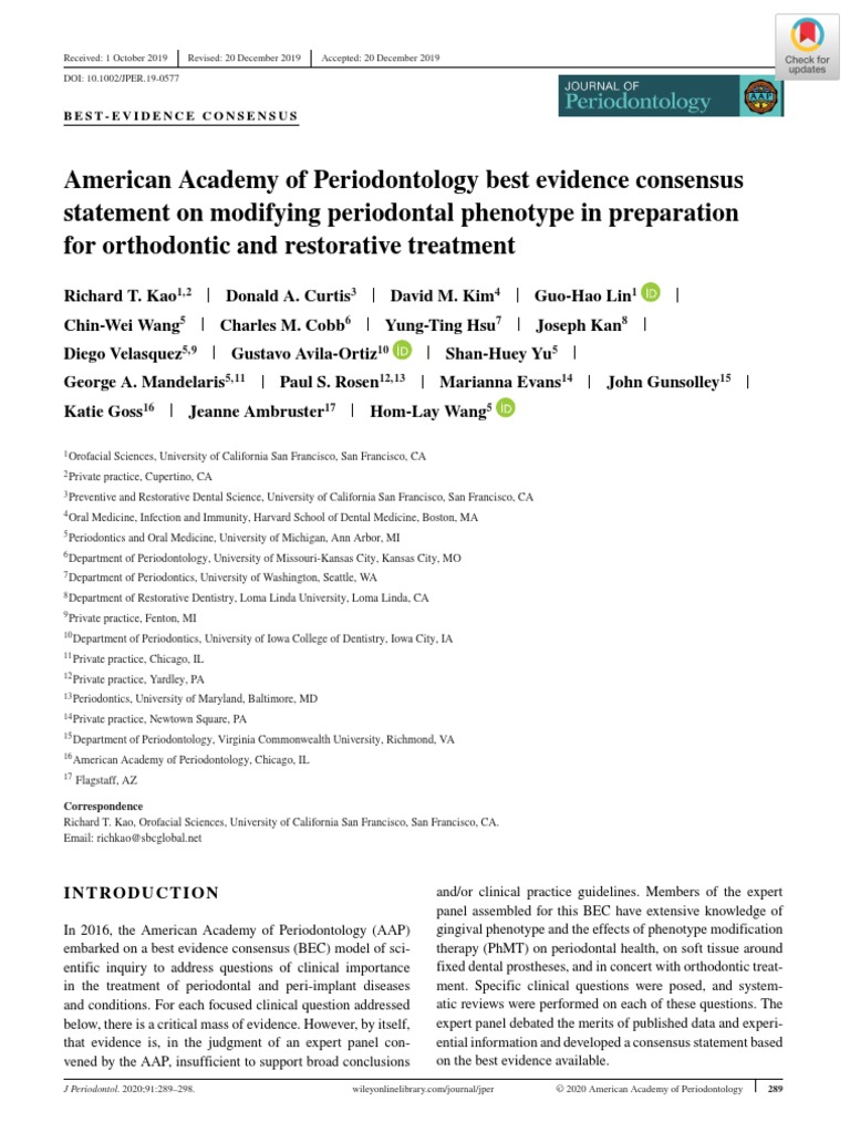 American Academy of Periodontology Best Evidence Consensus Statement On