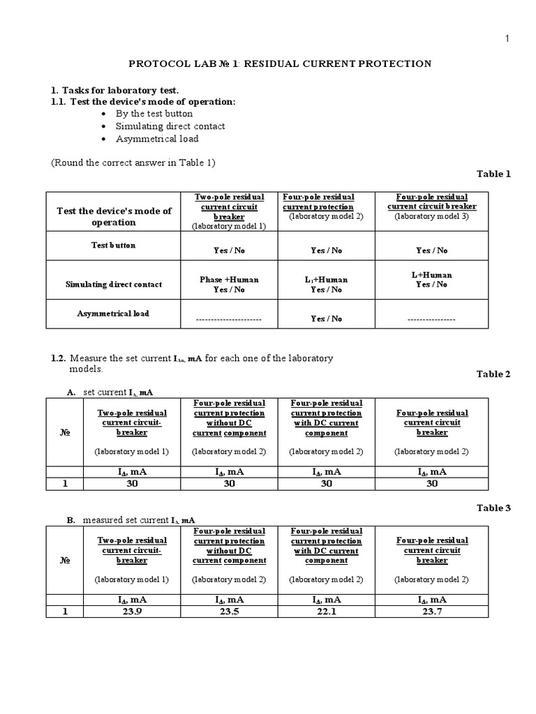 Residual Current Protection Testing Protocol | PDF | Laboratories ...