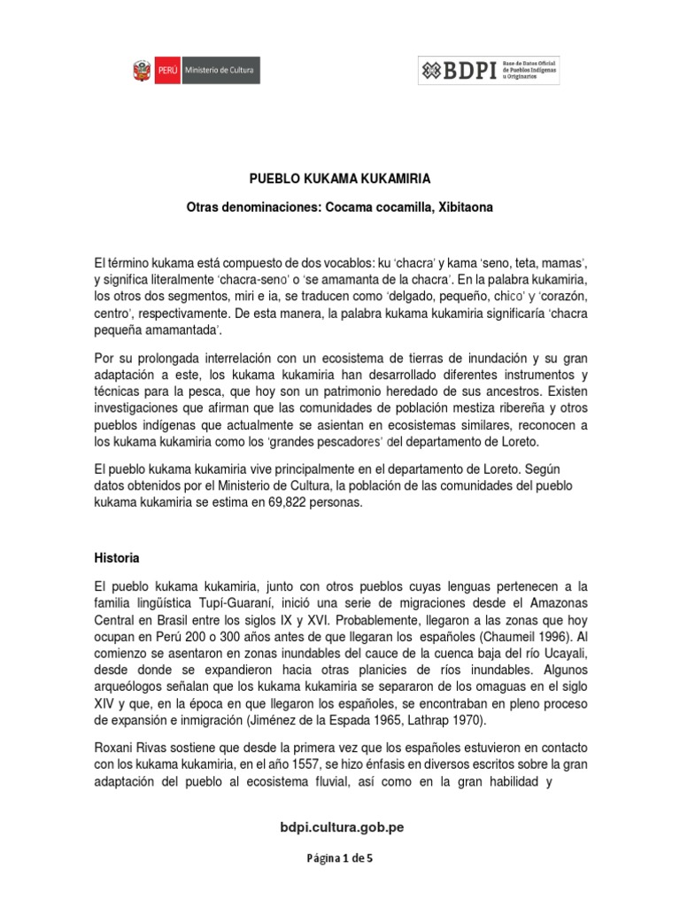Cultura y lengua del pueblo Kukama Kukamiria | PDF | Agricultura | Caza