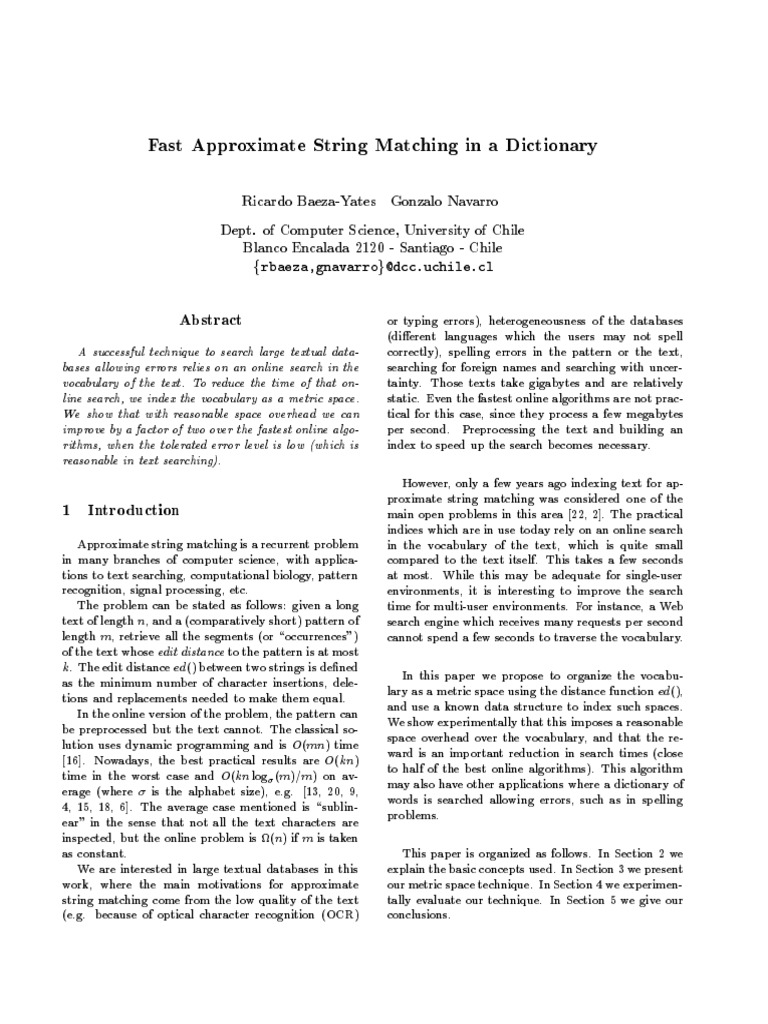 Fast Approximate String Matching Techniques | PDF | Logarithm | Algorithms