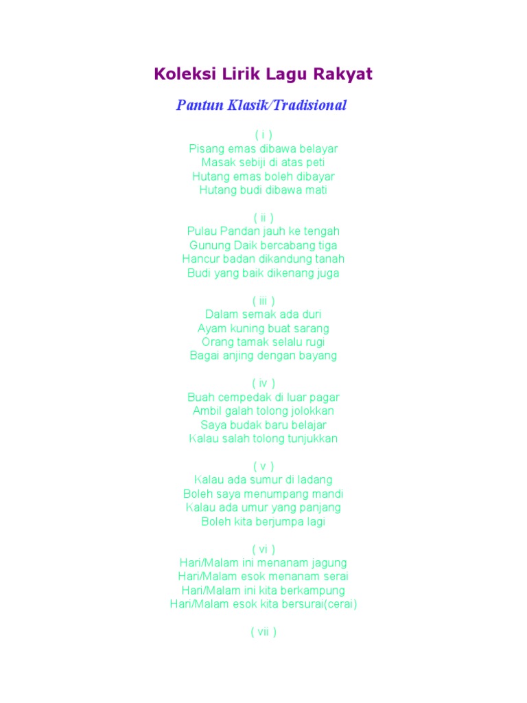 Koleksi Lirik Lagu Rakyat