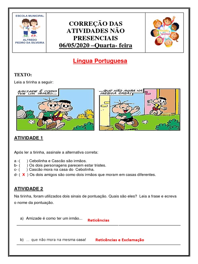 Correção Das Atividades 06 de Maio | PDF | Métodos e Materiais de Ensino, image size:768x1024