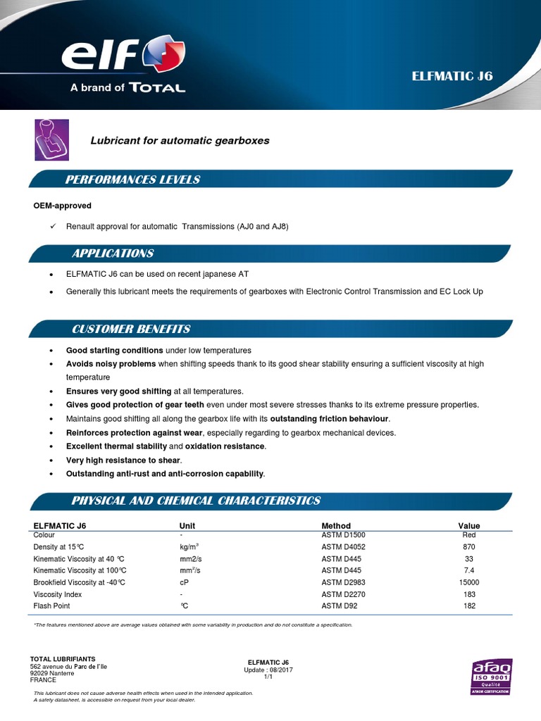 Elf Matic J6 | PDF | Transmission (Mechanics) | Viscosity