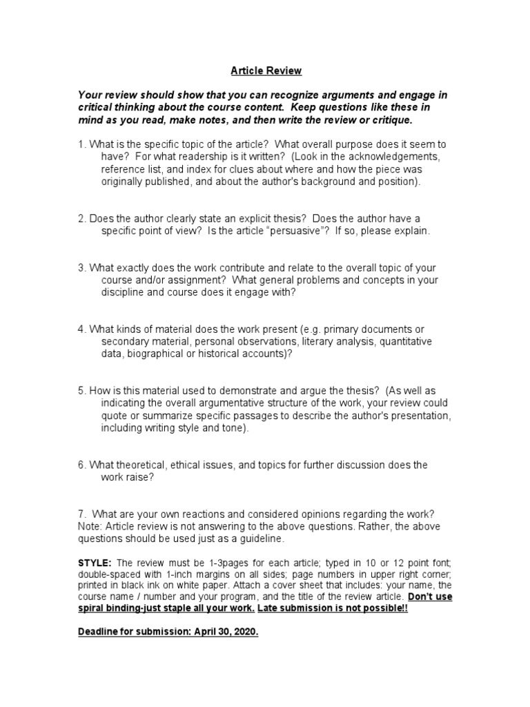 Article Review: STYLE: The Review Must Be 1-3pages For Each Article ...