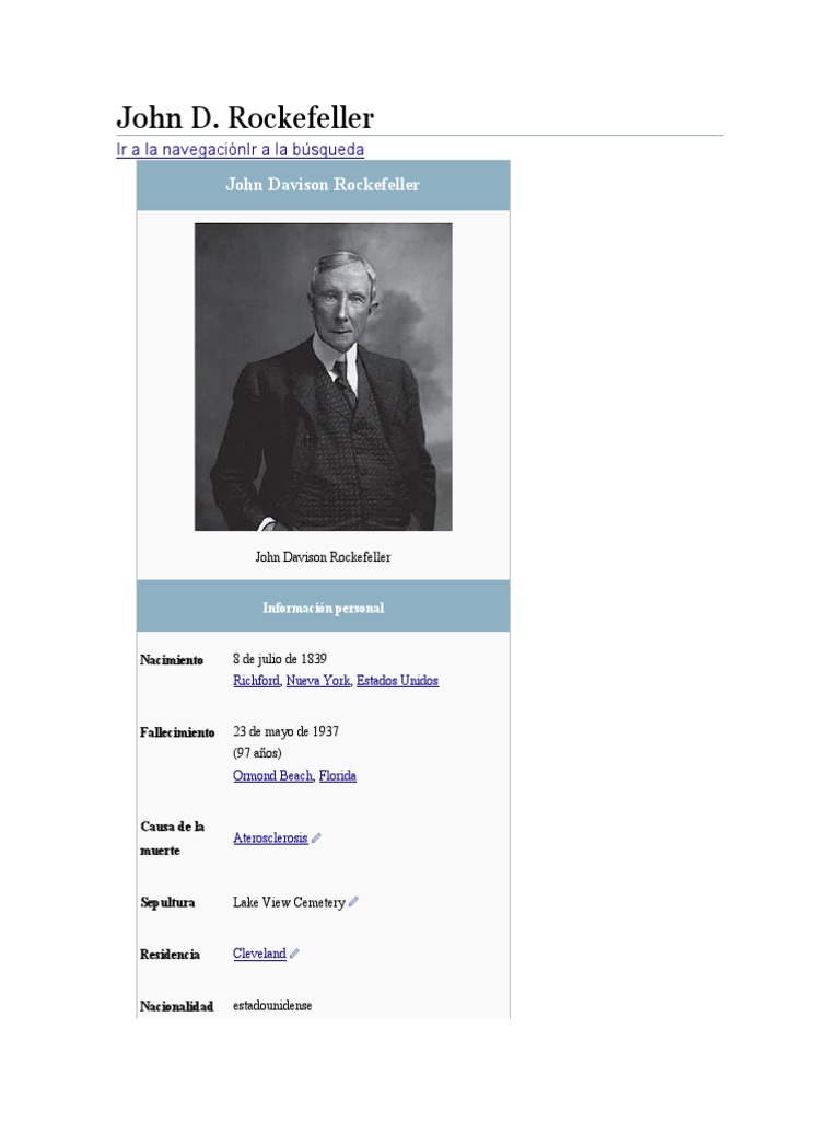 Biografía de John D. Rockefeller (Su vida, historia, bio resumida)