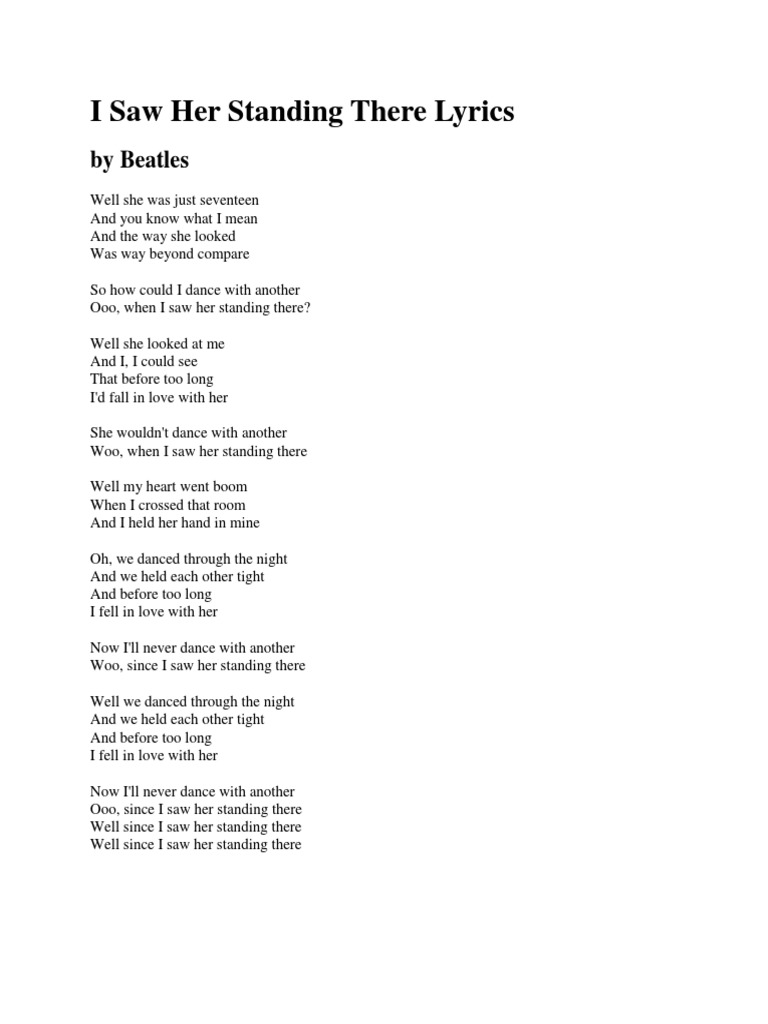 I Saw Her Standing There Lyrics | PDF | Poetry