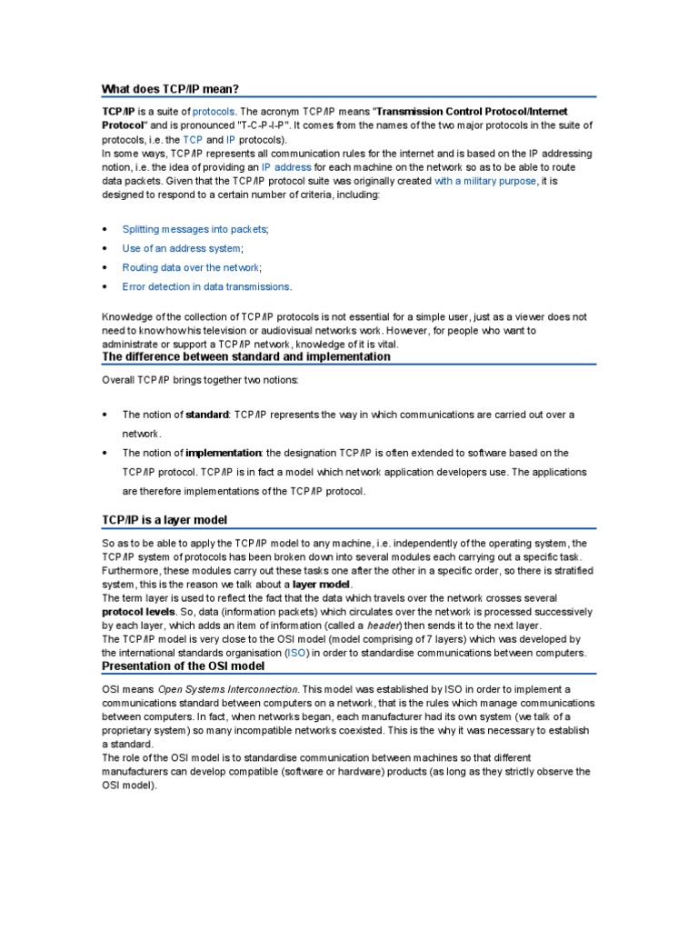 What Does TCP | PDF | Internet Protocols | Internet Protocol Suite