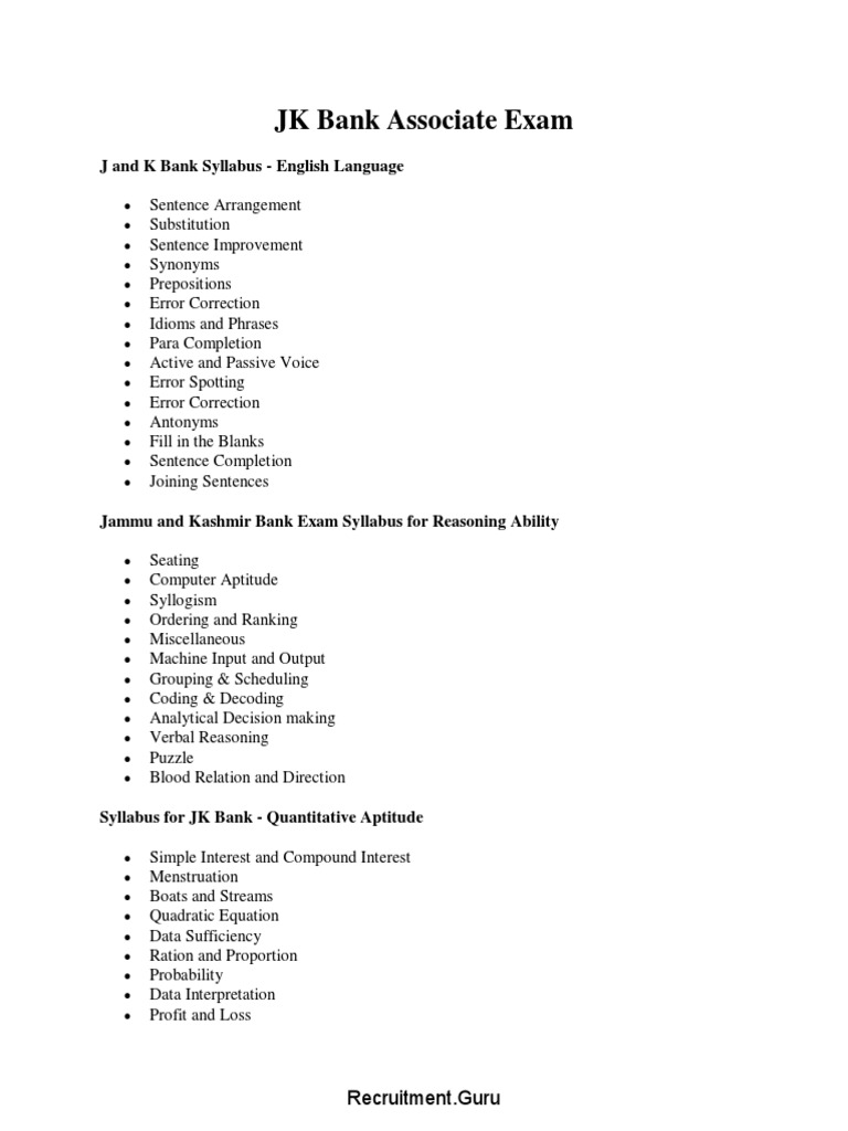 JK Bank Associate Syllabus PDF PDF