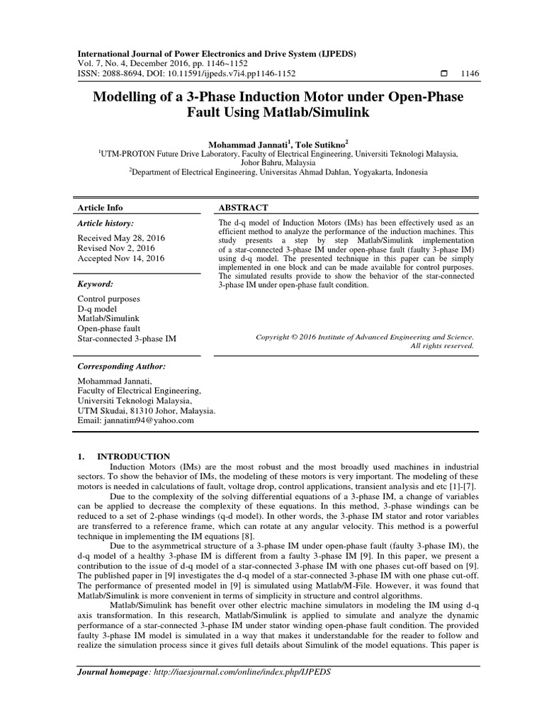 Modelling of A 3-Phase Induction Motor Under Open-Phase - 2016 | PDF ...