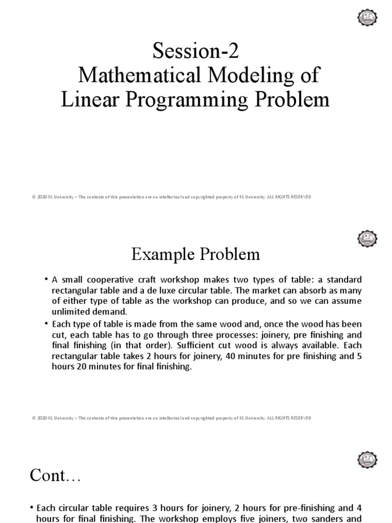 Session-2 Mathematical Modeling of Linear Programming Problem ...