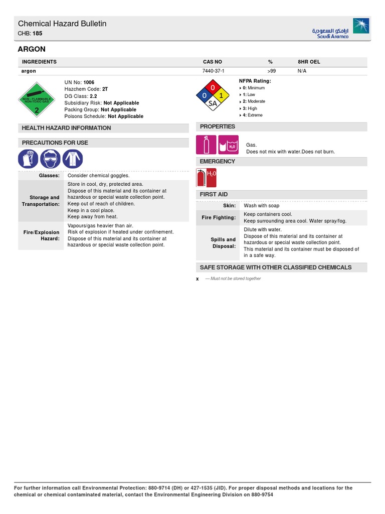 Chemical Properties and Safety Information for Argon Gas PDF