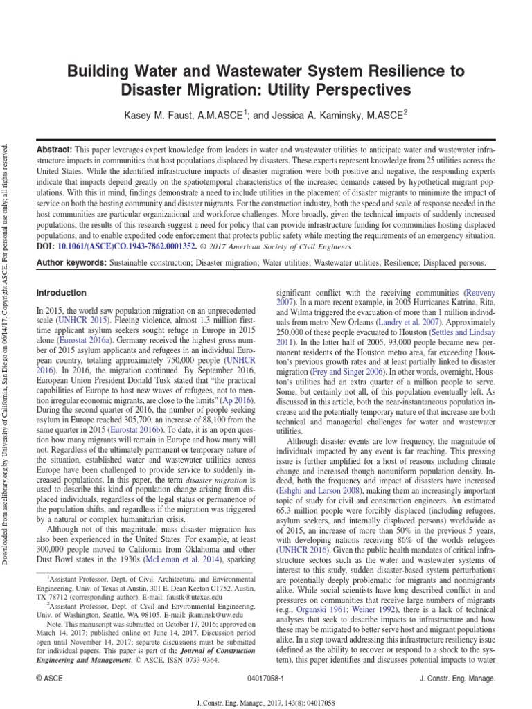 Building Water And Wastewater System Resilience To Disaster Migration