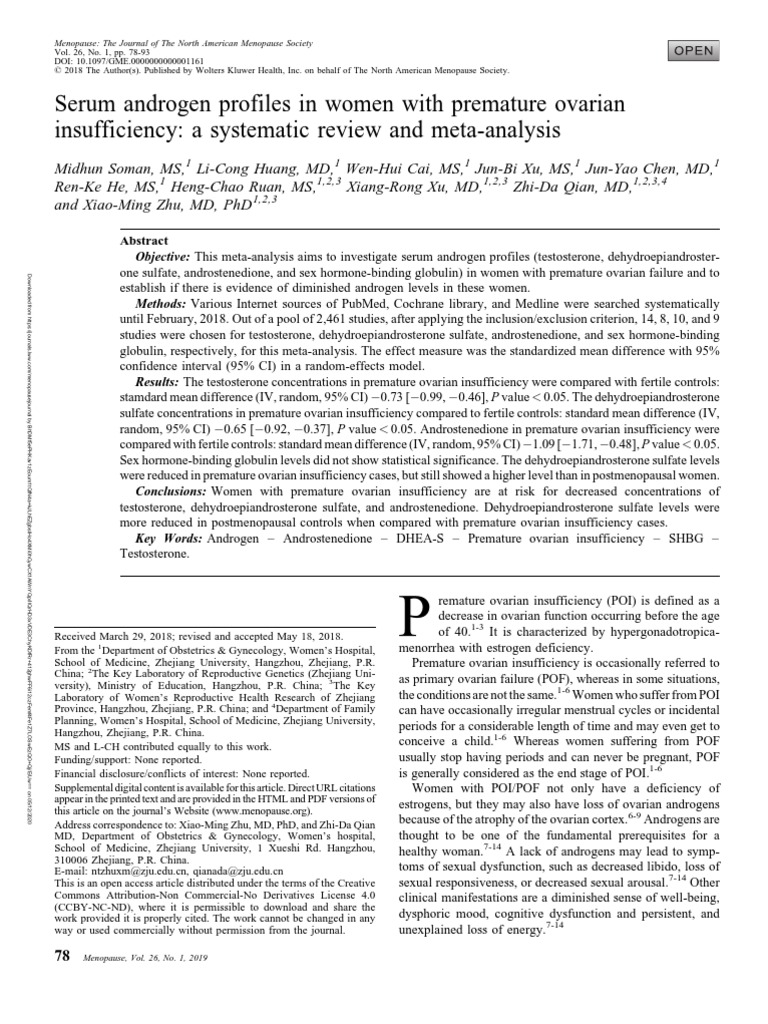 Serum Androgens in Premature Ovarian Insufficiency | PDF | Menopause ...