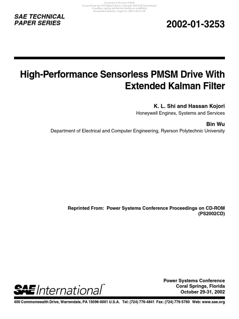 High-Performance Sensorless PMSM Drive With Extended Kalman Filter ...