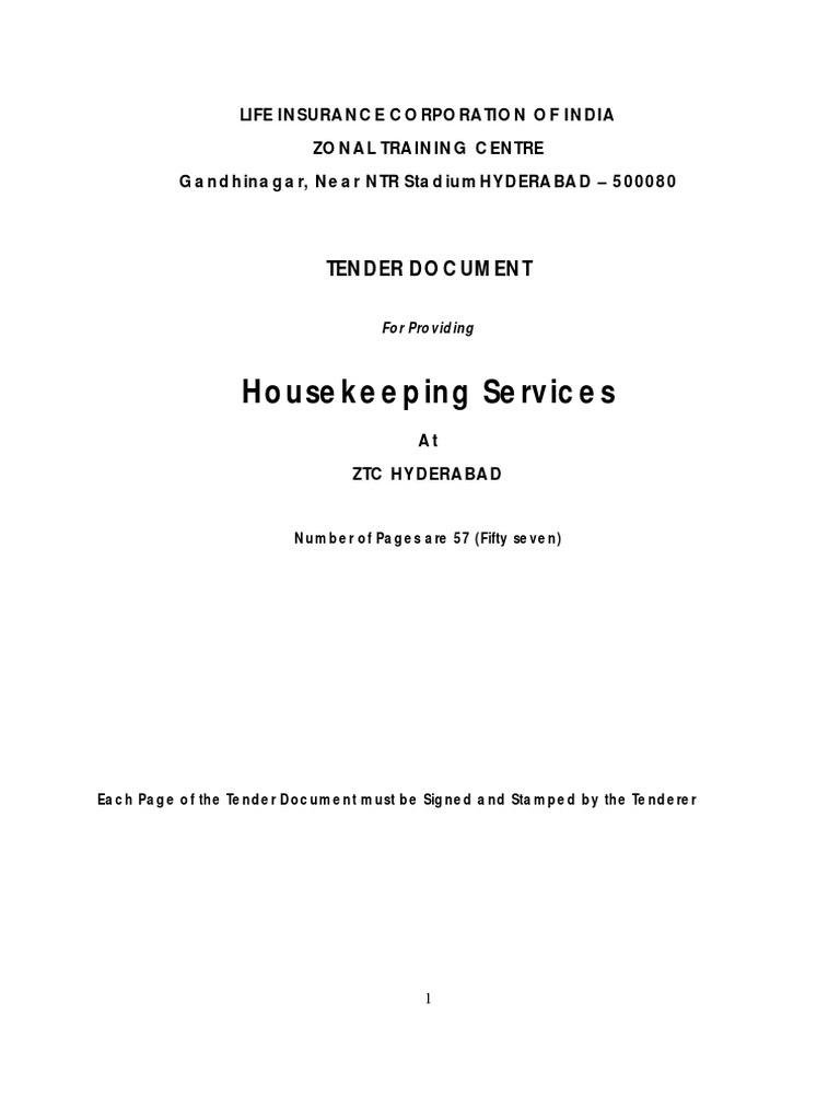 Tender Document for Providing Housekeeping Services at LIC of India