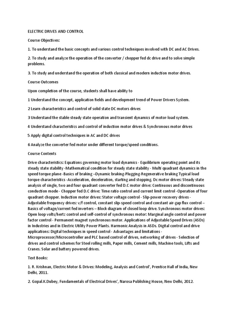 Electric Drives: Control Techniques Overview | PDF | Electric Motor ...