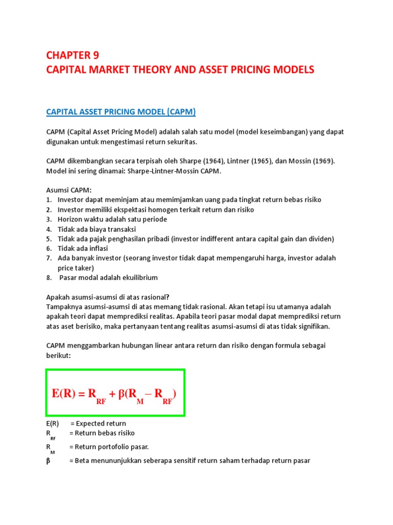Bab 9 Capital Market Theory And Asset Pricing Model