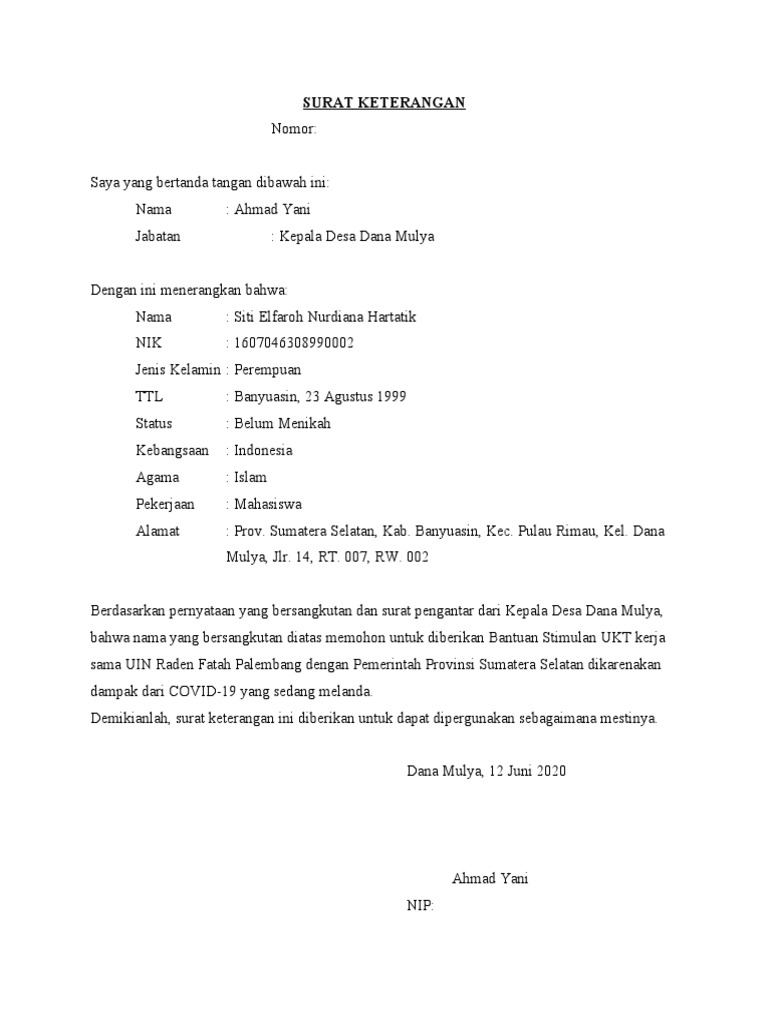Surat Keterangan Terdampak Covid