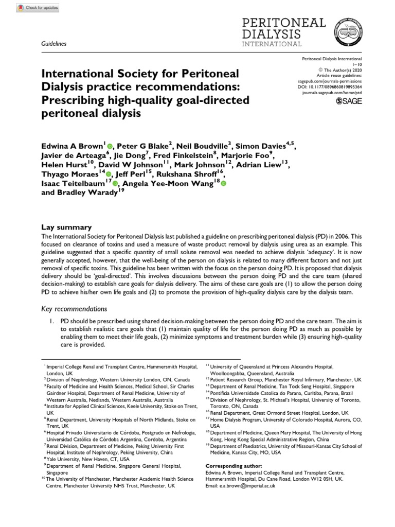 Goal-Directed Peritoneal Dialysis Guidelines | PDF | Dialysis | Renal ...