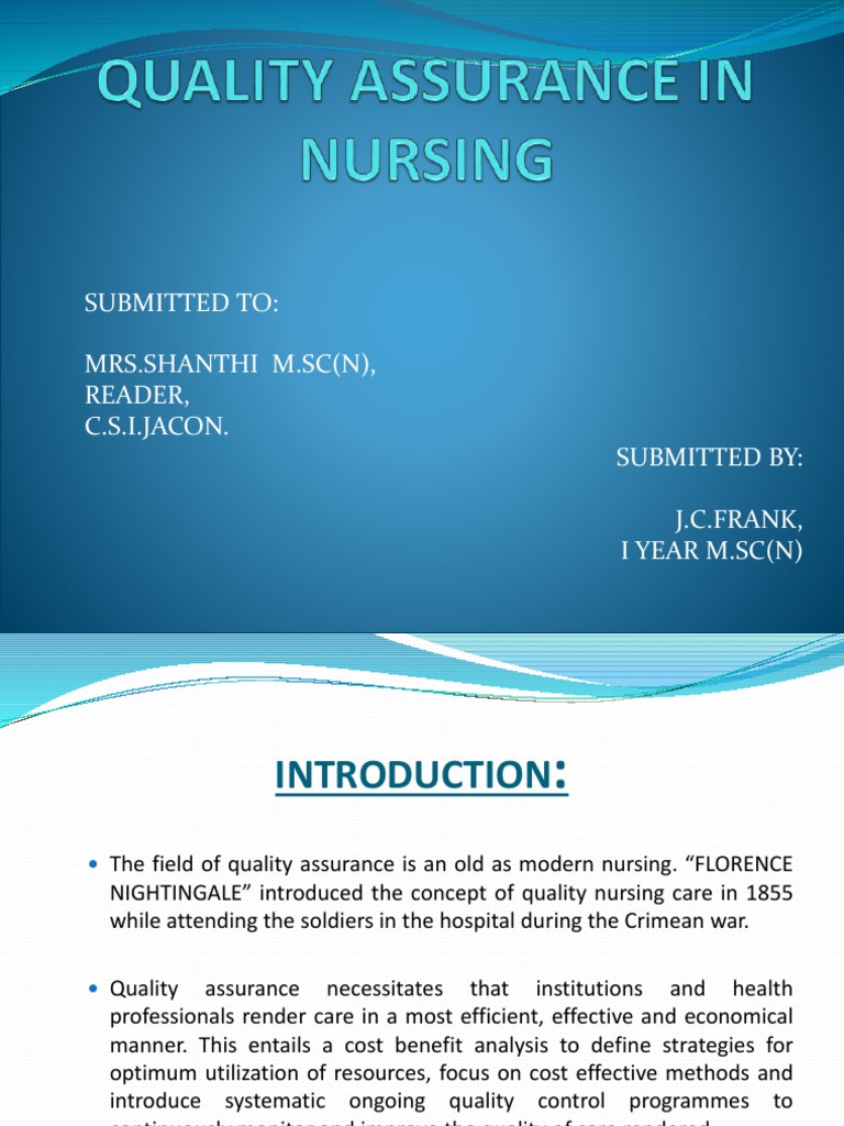 Quality Assurance in Nursing Approaches, Concepts, Models and Impact PDF Quality Assurance