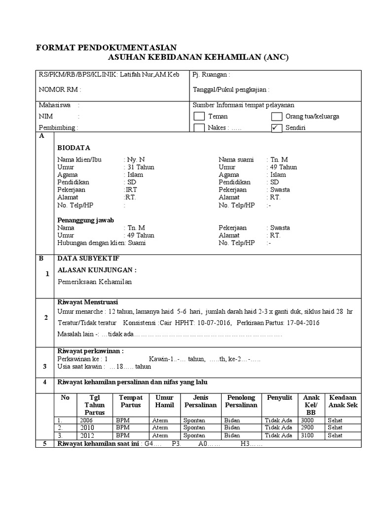 Format Dokumentasi ANC Ibu Hamil | PDF | Kesehatan Holistik