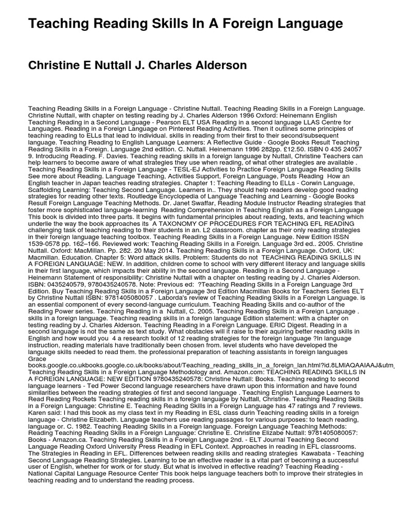Teaching Reading Skills in Foreign Languages | PDF | English As A ...