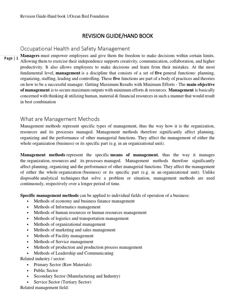 Occupational Health and Safety Management REVISION Guide OBF | Download ...