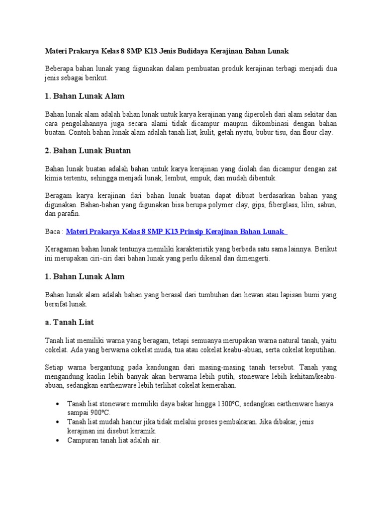 Materi Prakarya Kelas 8 Smp K13 Jenis Budidaya Kerajinan Bahan Lunak Pdf