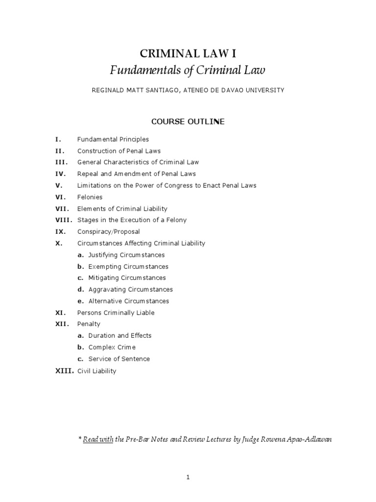Criminal Law 1 Outline Partial | PDF | Conspiracy (Criminal) | Ex Post  Facto Law
