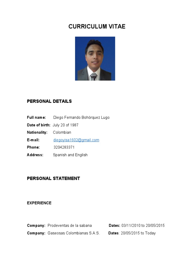 Hoja de Vida en Ingles PDF