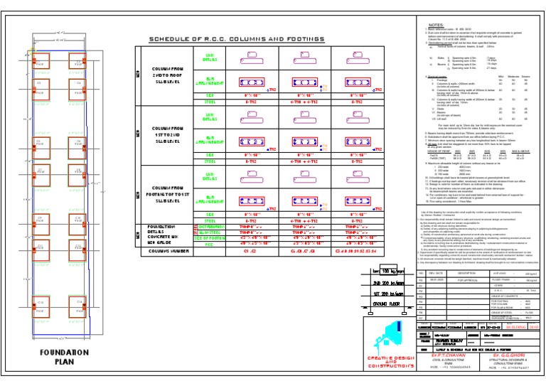Typical Rcc Column And Footing Plan With Section Drawing Elevation