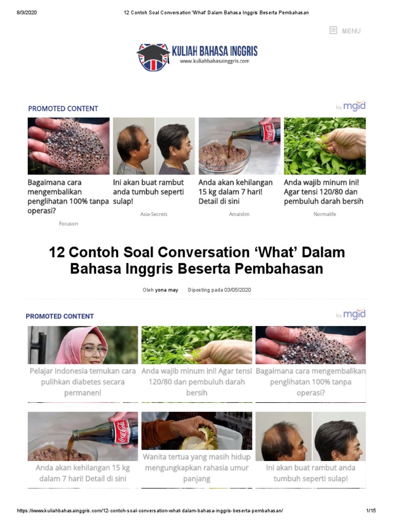12 Contoh Soal Conversation What Dalam Bahasa Inggris Beserta