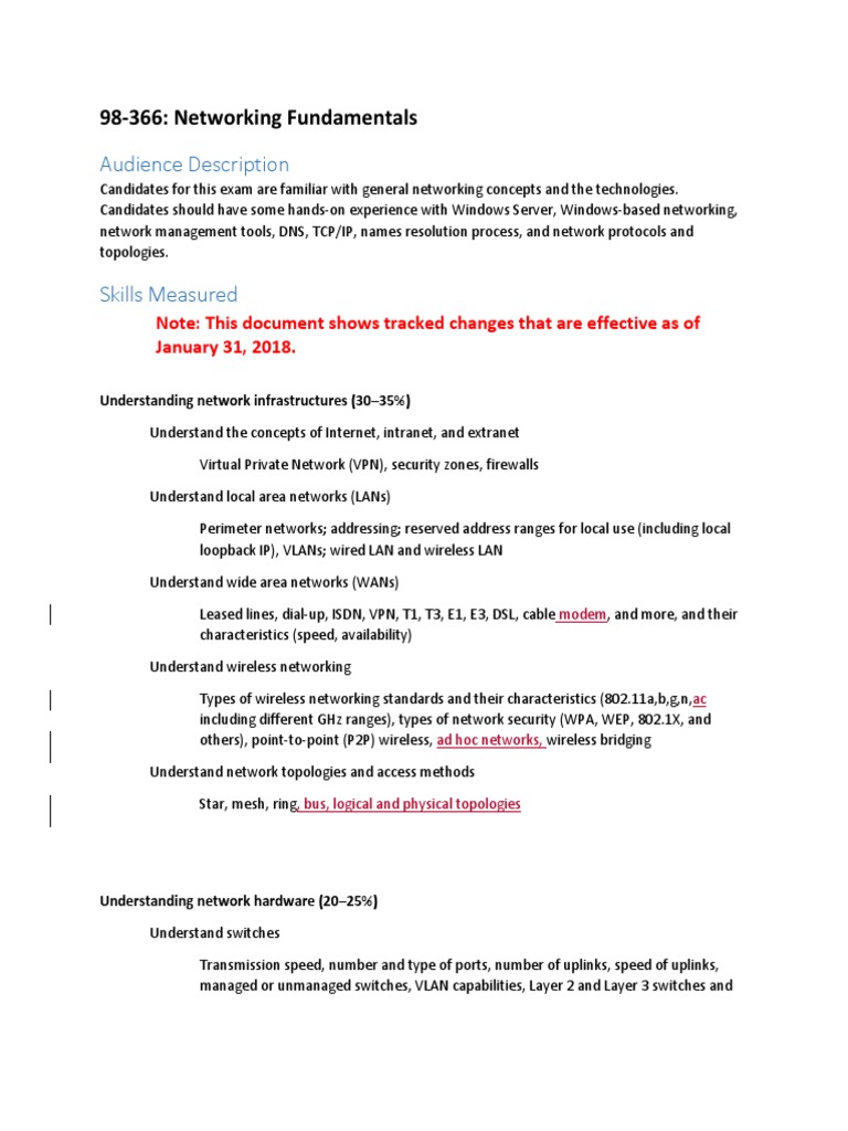 Audience Description 98366 Networking Fundamentals PDF Computer Network Protocols