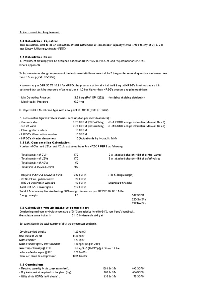 Instrument Air Calculation PDF Enthalpy Density