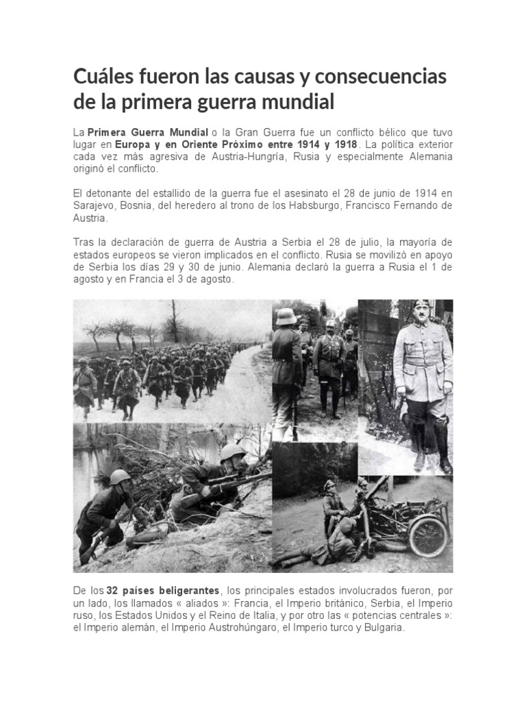 Causas y consecuencias de la I Guerra Mundial | PDF | Primera Guerra ...