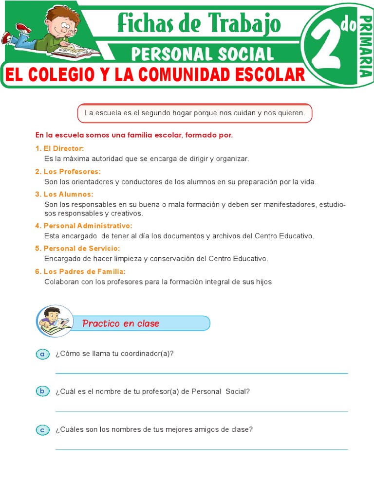 El Colegio y La Comunidad Escolar para Segundo Grado de Primaria PDF | PDF