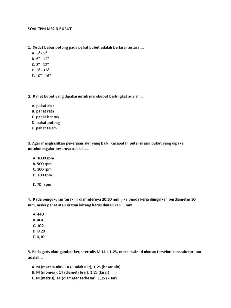 Soal Tpm Mesin Bubut