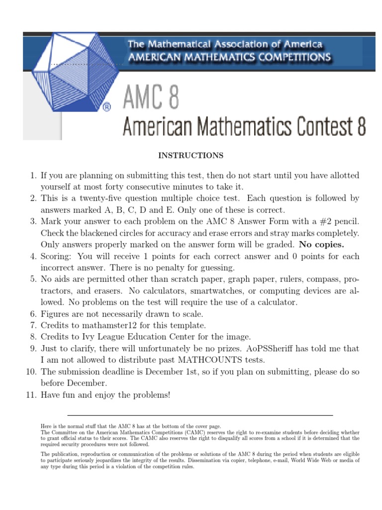 Stormersyle Mock AMC 8 PDF Numbers Mathematical Objects