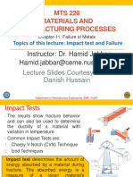 MTS 226 Materials and Manufacturing Processes: Instructor: Dr. Hamid Jabbar Hamid - Jabbar@ceme - Nust.edu - PK