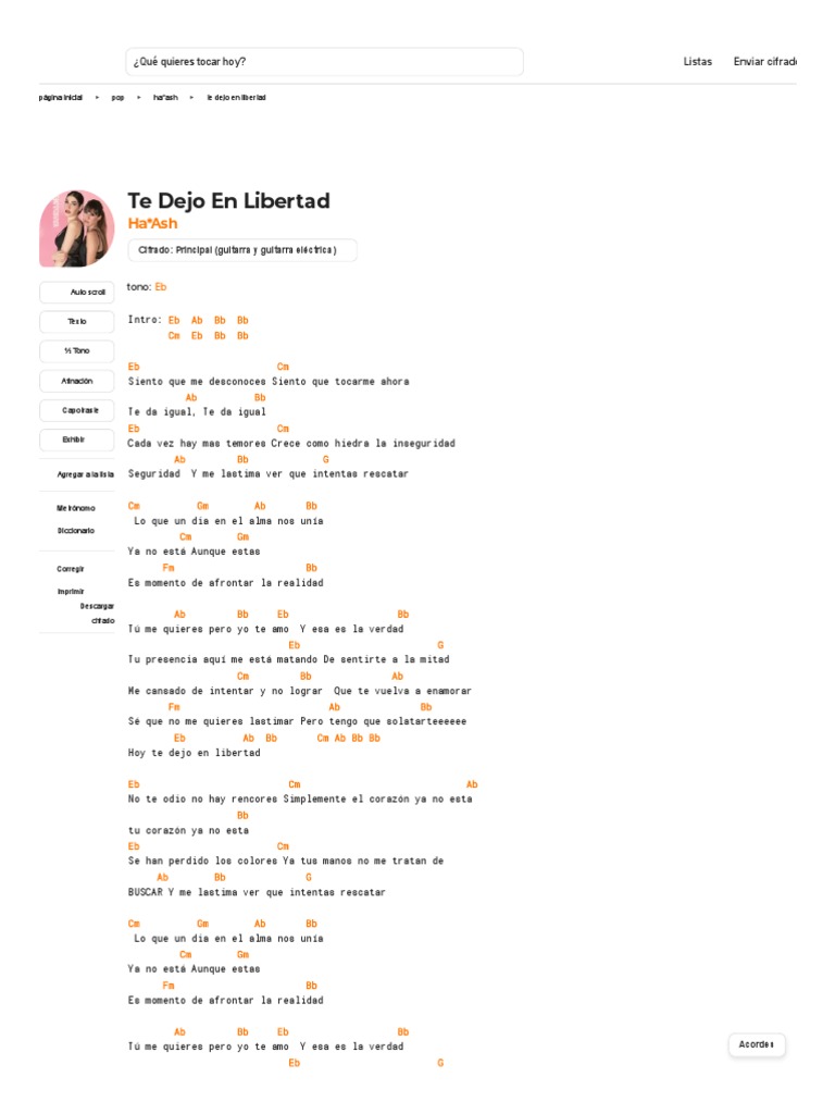 Te Dejo en Libertad Ha Ash Cifra Club PDF Entretenimiento