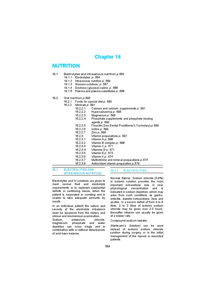 16 Chapter Nutrition Saline Medicine Intravenous Therapy