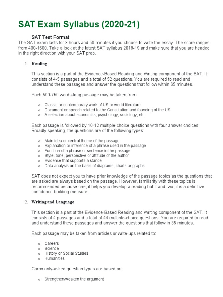 SAT Exam Syllabus (202021) PDF Sat Equations