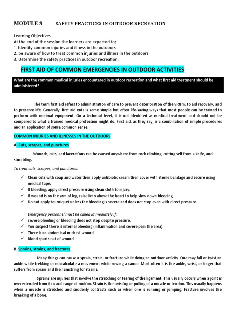 First Aid of Common Emergencies in Outdoor Activities PDF